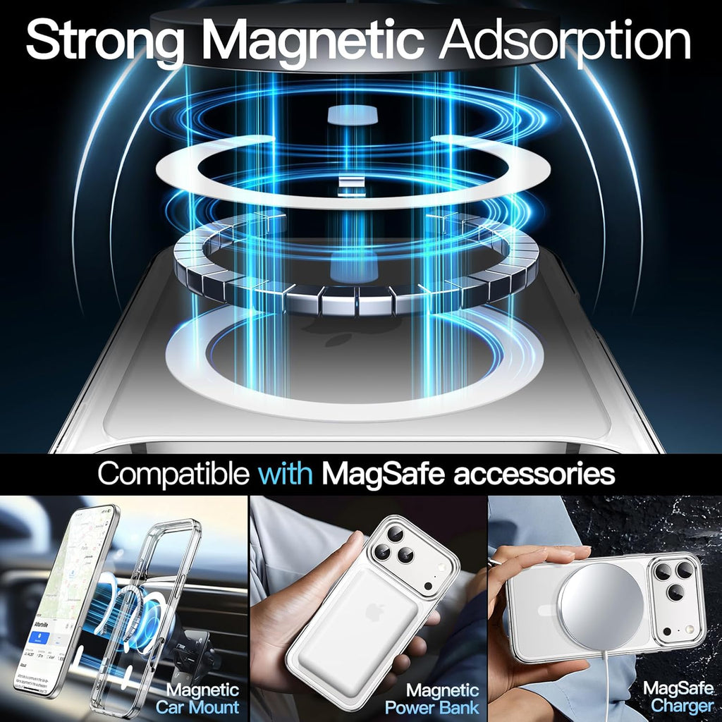 Magnetic Clear Case for iPhone 17 Pro 6.3" (2025) | MagSafe Compatible Shockproof Transparent Bumper Cover with Anti-Scratch Hard Back