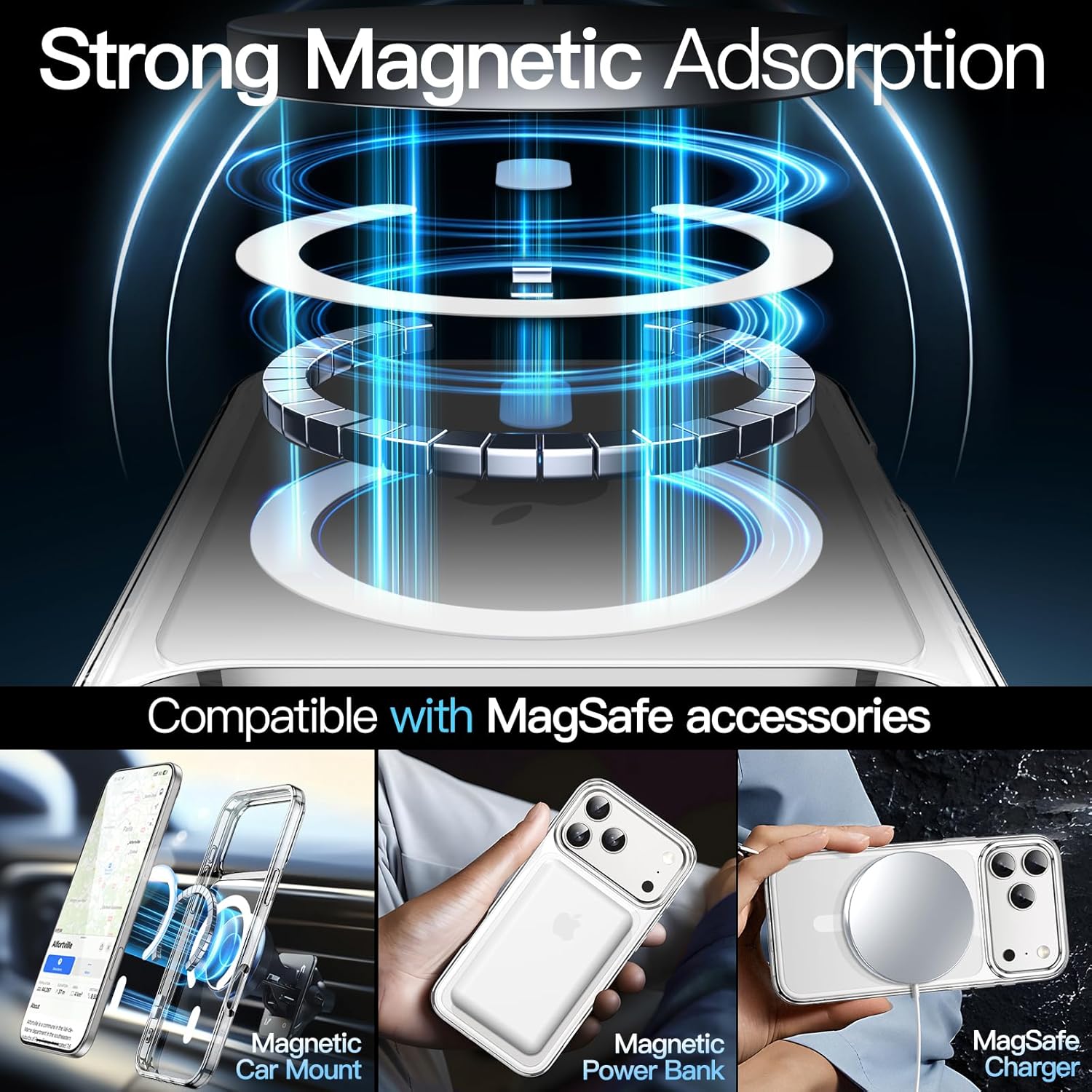 Magnetic Clear Case for iPhone 17 Pro 6.3" (2025) | MagSafe Compatible Shockproof Transparent Bumper Cover with Anti-Scratch Hard Back