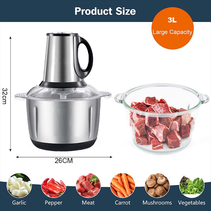 2-in-1 Stainless Steel Electric Meat Grinder & Food Processor – 6 Blades, 3.8L Capacity, Powerful Motor for Efficient Home and Restaurant Food Preparation