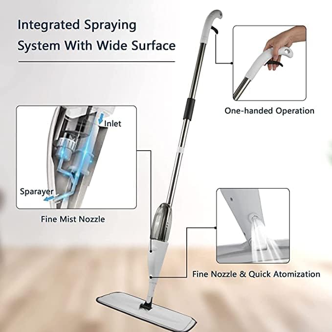 Microfiber Spray Mop – 360° Spin Head, Wet & Dry Floor Cleaner with Washable Reusable Pads & 360ML Refillable Tank for Effortless Cleaning