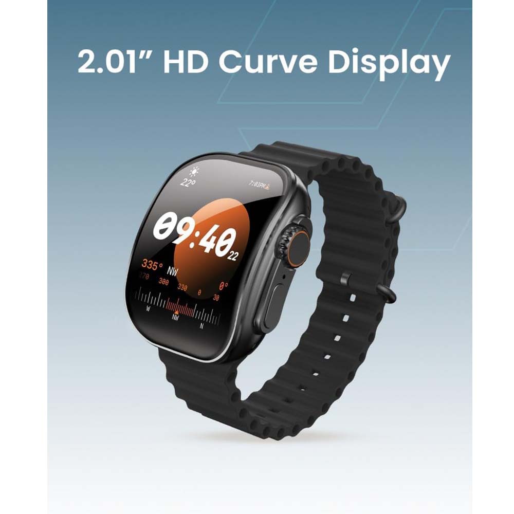 TC41 Curve Smartwatch with 2.01" AMOLED Display, Bluetooth Calling, AI Assistant, Wireless Charging, IP68 Waterproof, Fitness Tracker – Sleek Black Design