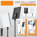 Live P24 Professional LED Fill Light – 20" Dimmable Studio Lighting Panel with Adjustable Brightness & Color, Perfect for Photography, Videography, Live Streaming & Content Creation