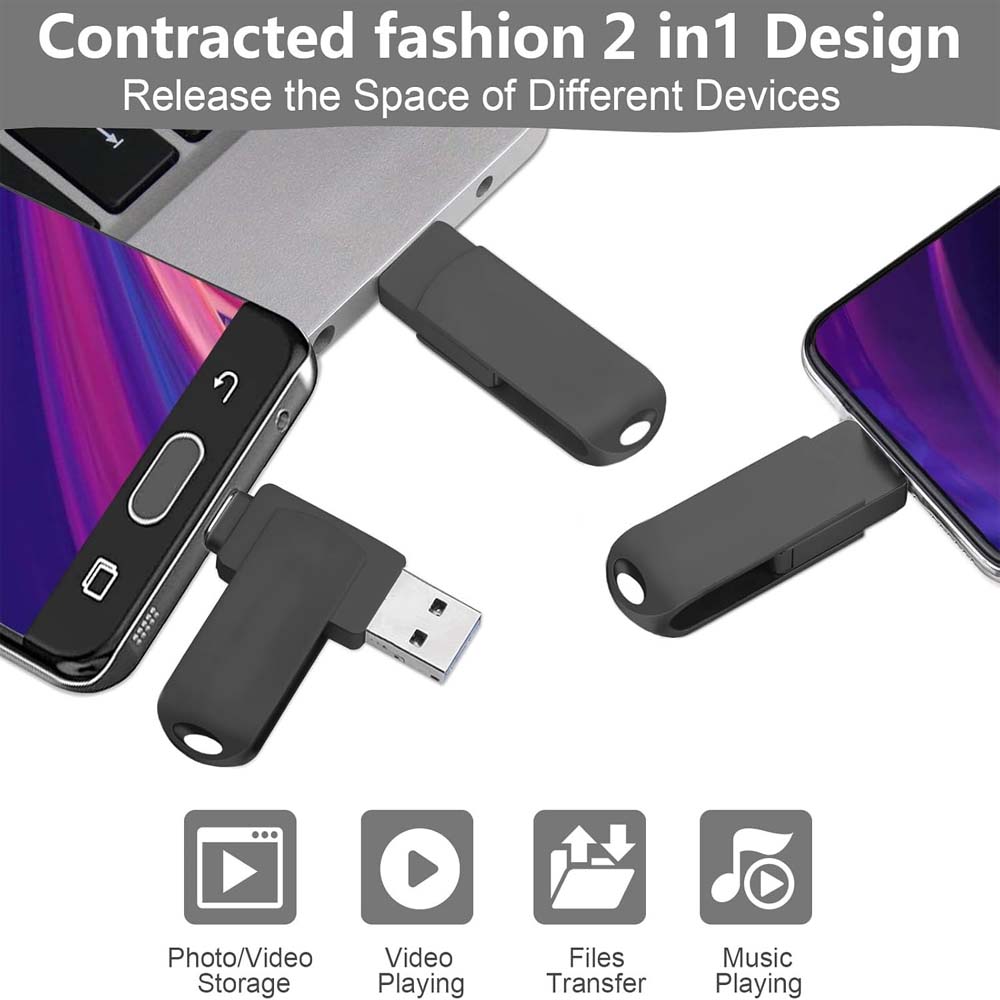 32GB USB-C Flash Drive | 170MB/s High-Speed Multi-Port Memory Stick | Dual USB-C & USB-A for Android Smartphones, Tablets, Laptops, PC & Mac (Black)