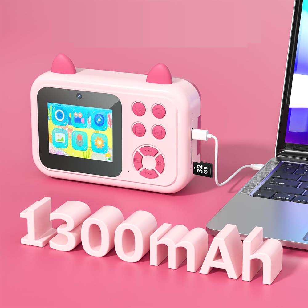 Kids Instant Camera - 1080P Digital Camera with Printing Paper, Fun & Educational Toy for Ages 3-12 (No Card Included) - Pink