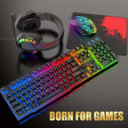 4-in-1 Gaming Combo Set: Wired Keyboard, Mouse, Headset & Mouse Pad | Rainbow LED Backlit Gaming Accessories for PC, PS4, Xbox & Complete Gamer Setup