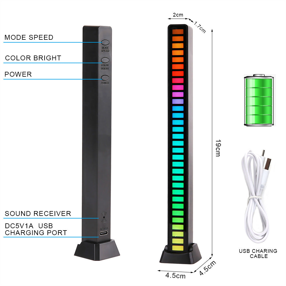 32-Bit RGB Music Rhythm Light | Sound-Activated LED Bar with Tripod Stand, Voice Control & 3D Effects for Parties, Gaming, Cars & Home Decoration