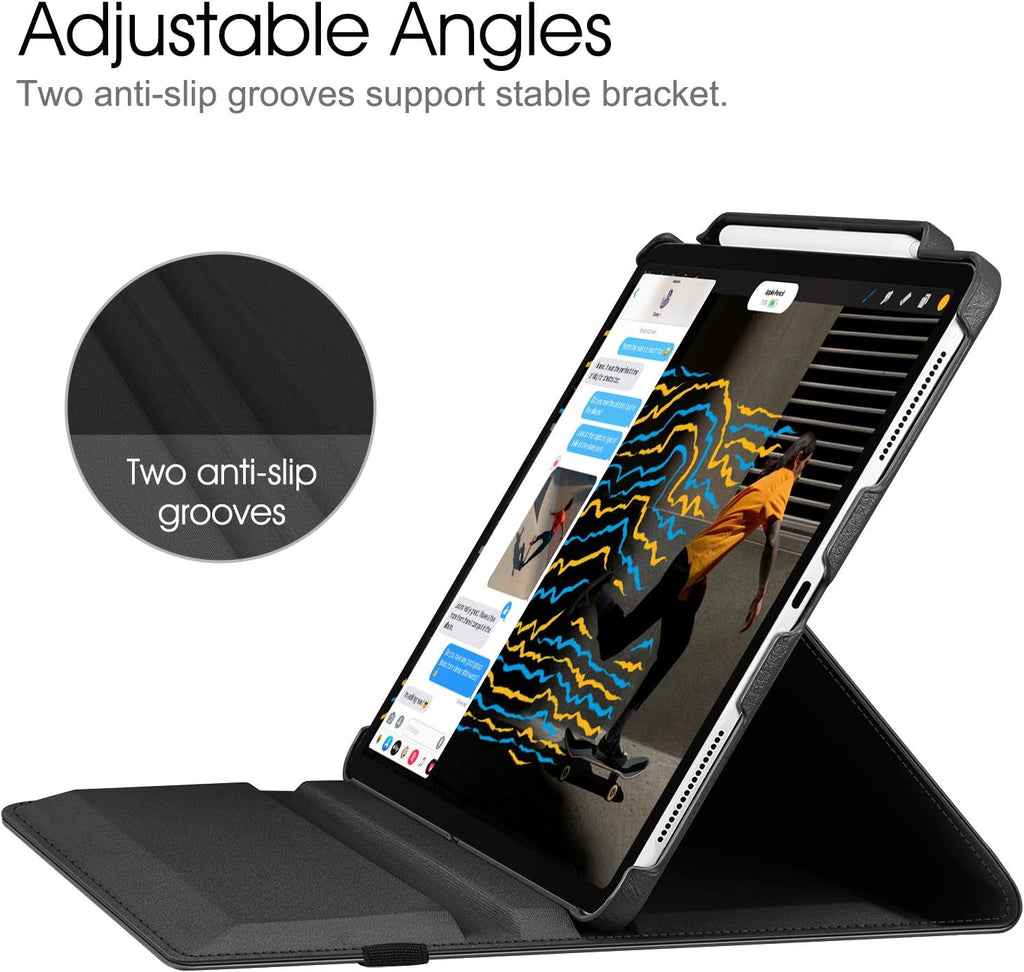 360° Rotating Case for iPad Pro 12.9" (2018–2022) – Auto Sleep/Wake Leather Cover with Pencil Holder & Multi-Angle Stand (Multi Colour)