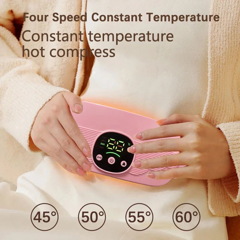 Smart Menstrual Heating Pad | 4-Gear Constant Temperature Abdominal Massager with Vibration | Warm Palace Belt for Period Cramps & Pain Relief – Pink Colour