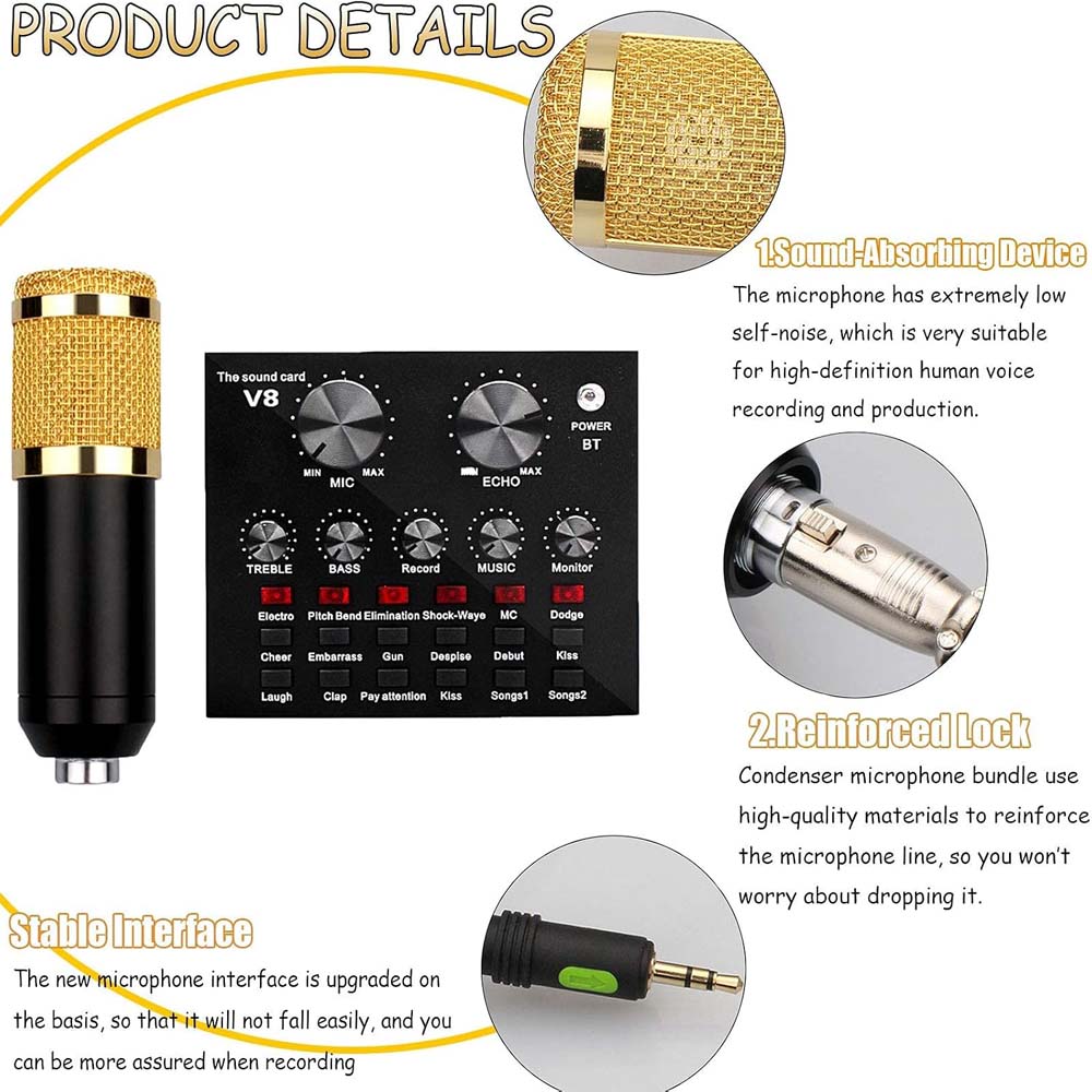 Complete Professional USB Microphone Bundle – Studio-Quality Condenser Mic with Sound Card, Adjustable Arm Stand for Clear, Crisp Audio in Streaming, Recording, or Podcasting