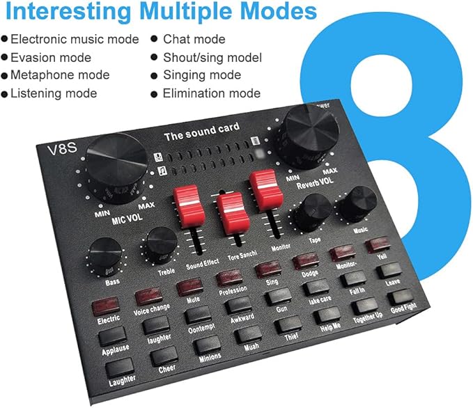 V8S Live Streaming Sound Adapter – High-Quality Audio Interface for Phones and Lap Microphones