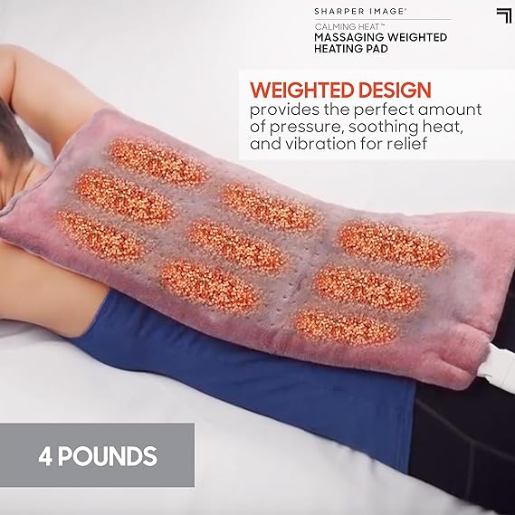 Heat Massaging Weighted Heating Pad by Sharper Image – Electric Heating Pad with Vibrations