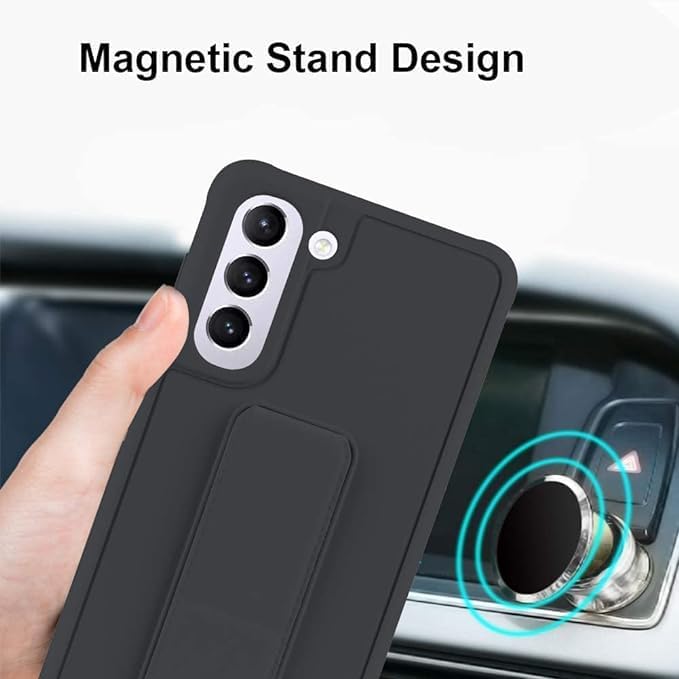 Slim Protective Case for Samsung Galaxy S21-S24 Plus | Leather Hand Strap & Kickstand | Black