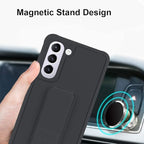Slim Protective Case for Samsung Galaxy S21-S24 Plus | Leather Hand Strap & Kickstand | Black