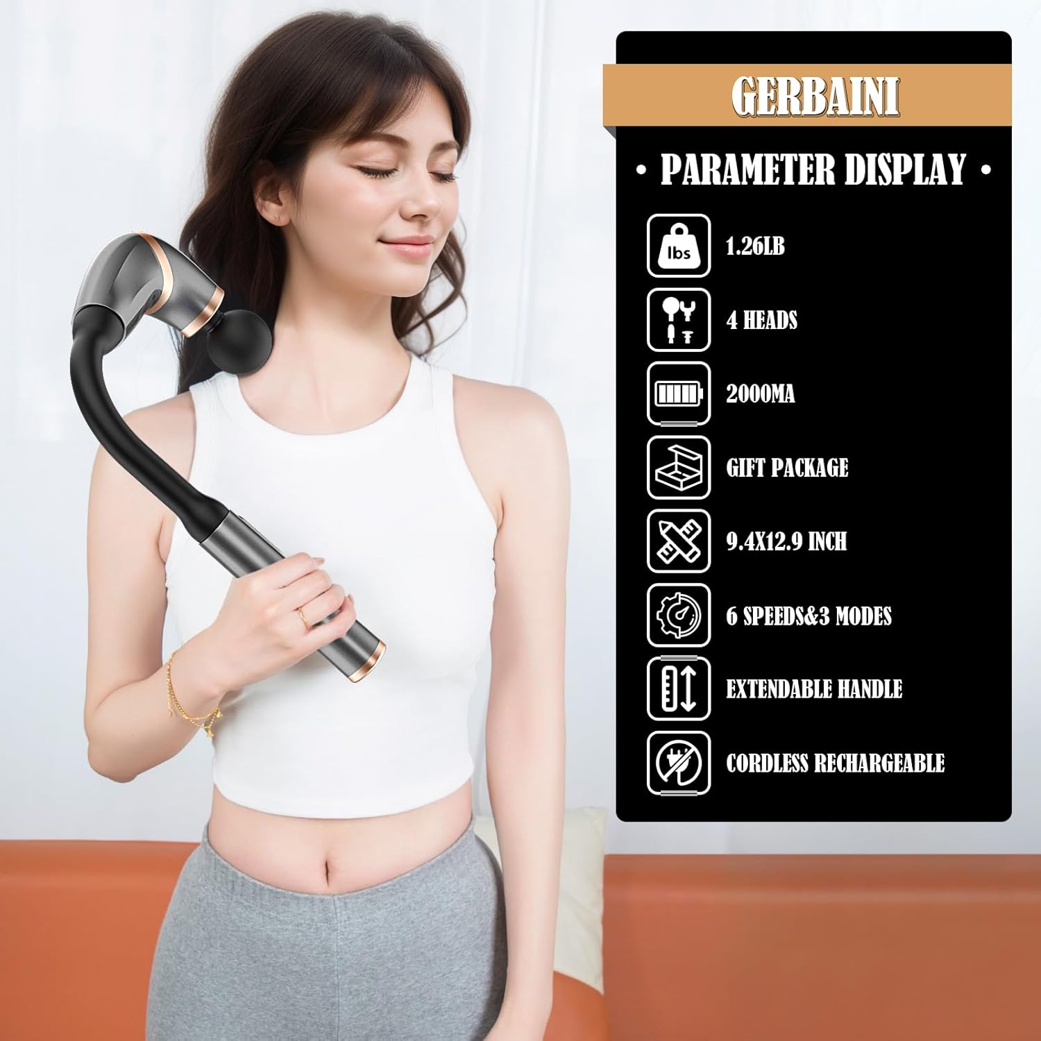 Extended Handle Massage Gun – Long Handheld Deep Tissue Massager for Full-Body Muscle Relief and Recovery