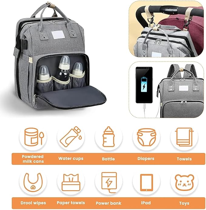Diaper Bag Backpack – Waterproof and Stylish Multifunctional Travel Baby Bag with Insulated Pockets, Changing Pad, and Hands-Free Design for Parents