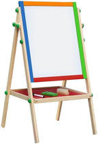 Kids Writing Board | Double-Sided Wooden Easel with Whiteboard & Chalkboard | Adjustable Learning Stand