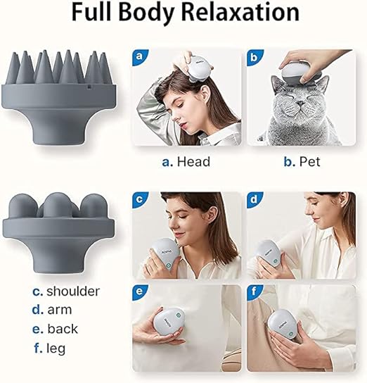 Electric Scalp Massager – 3 Adjustable Kneading Modes, Portable Waterproof & Rechargeable Head Massager for Deep Hair Cleaning & Improved Blood Circulation