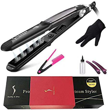 Professional Steam Ceramic Hair Straightener & Curling Iron | 3-in-1 Ionic Vapor Styler