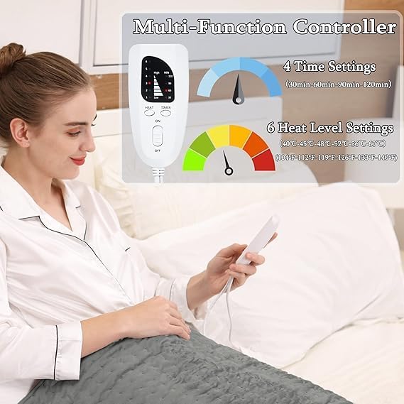 Heated Pad – Electric Heating Pad for Cramps, Neck, Waist & Shoulder | 6 Heat Settings, 4 Timers, Auto-Off | Moist & Dry Heat Therapy for Pain Relief