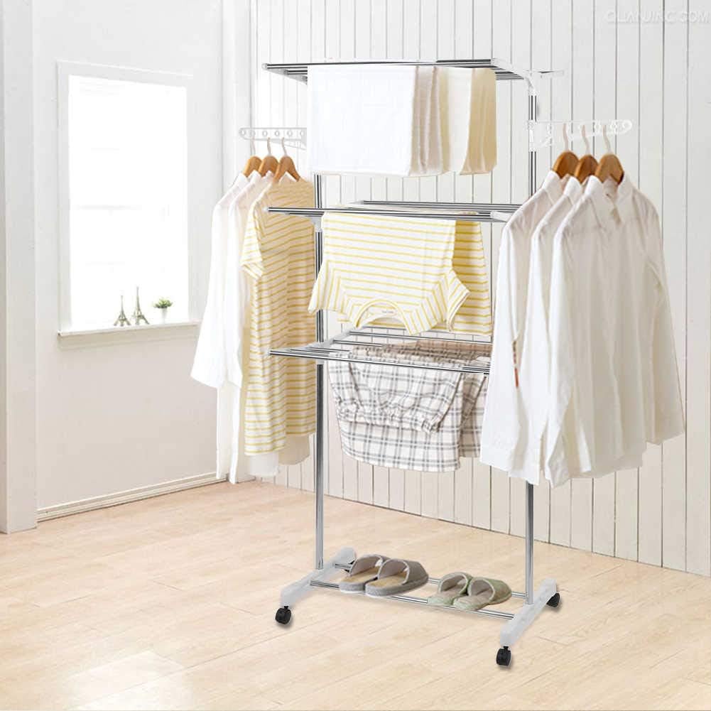 Foldable Rolling Laundry Drying Rack with Adjustable Shelves | Heavy-Duty Stainless Steel Rods | Compact Storage | Space-Saving Design for Apartments, Laundry Rooms & Small Spaces