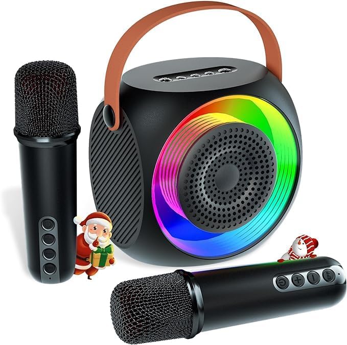 All-In-One Karaoke Machine | Bluetooth Speaker with UHF Wireless Microphones & LED Disco Ball Lights