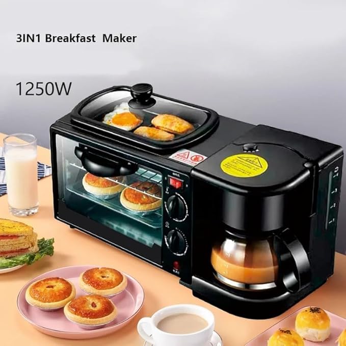 3-in-1 Multifunctional Breakfast Maker | All-in-One Coffee Maker, Toaster, and Griddle | Ultimate Morning Time-Saver | Compact & Efficient Design