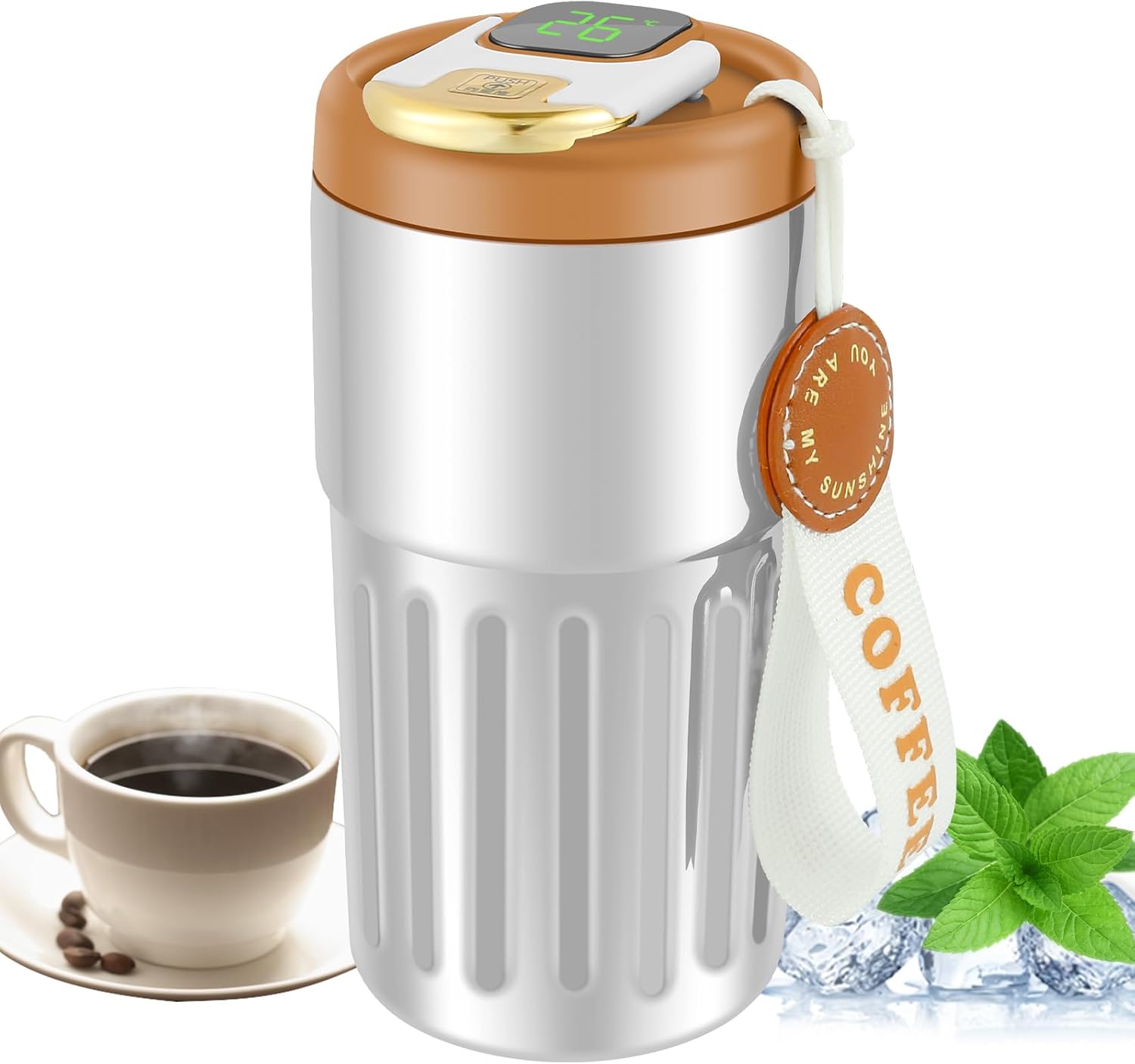 450ml Insulated Travel Coffee Mug with Temperature Display | Double-Walled Stainless Steel Thermos for Hot & Cold Drinks