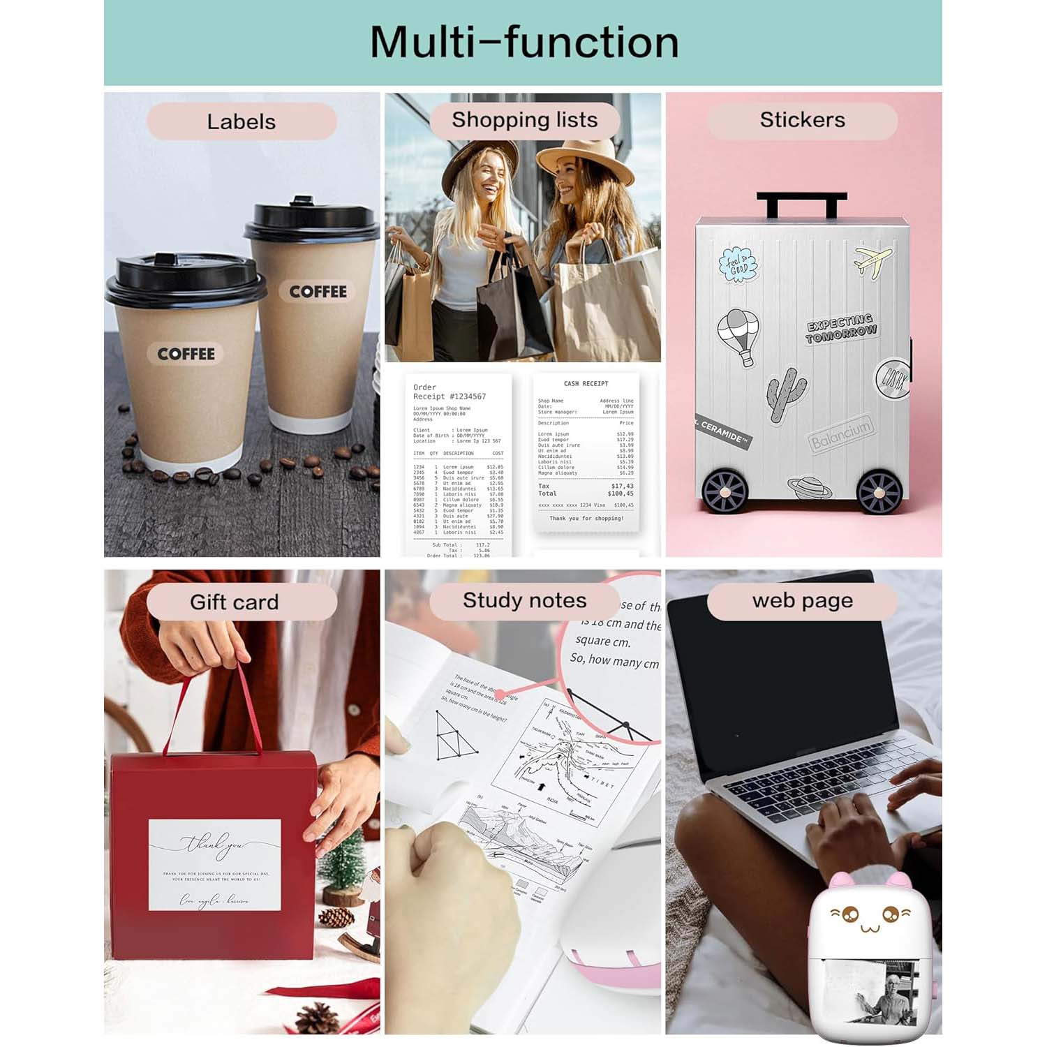 Portable Mini Sticker Printer | Inkless Bluetooth Thermal Printer for Photos, Notes & Diary | iOS/Android Compatible Pocket Printer for On-the-Go Creative Printing