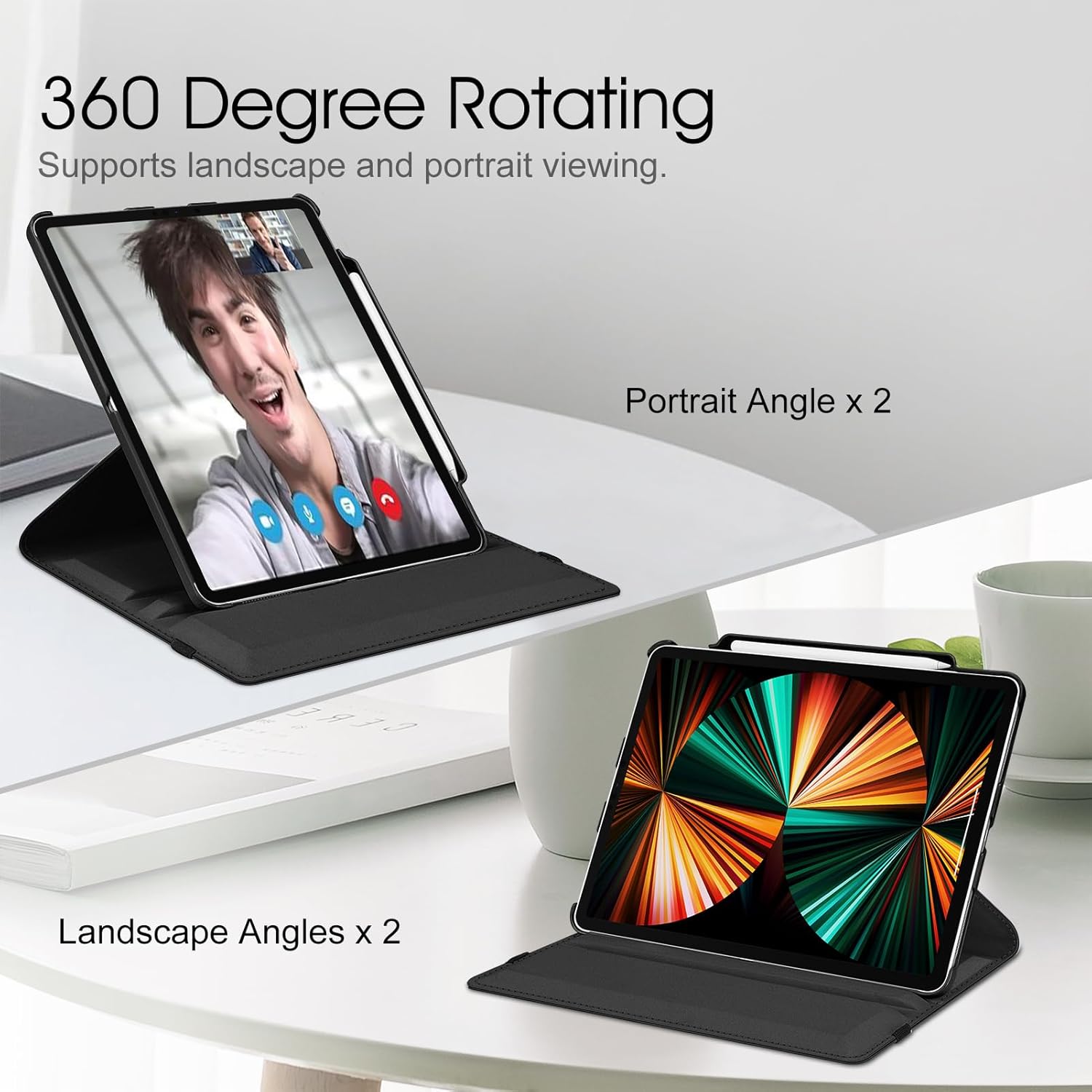 360° Rotating Case for iPad Pro 12.9" (2018–2022) – Auto Sleep/Wake Leather Cover with Pencil Holder & Multi-Angle Stand (Multi Colour)