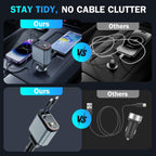 Fast 60W Car Charger with Starlight Roof, 4-in-1 Retractable USB-C Adapter, Dual USB Ports, Compatible with iPhone, Android, Tablets & More