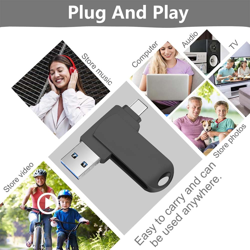 32GB USB-C Flash Drive | 170MB/s High-Speed Multi-Port Memory Stick | Dual USB-C & USB-A for Android Smartphones, Tablets, Laptops, PC & Mac (Black)