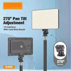 U480 LED Video Light – 5000mAh Rechargeable Camera Panel Light with 10–100% Dimmable Brightness, Adjustable 3200K–5600K Bi-Color Lighting for Photography, Videography, Live Streaming & Content Creation