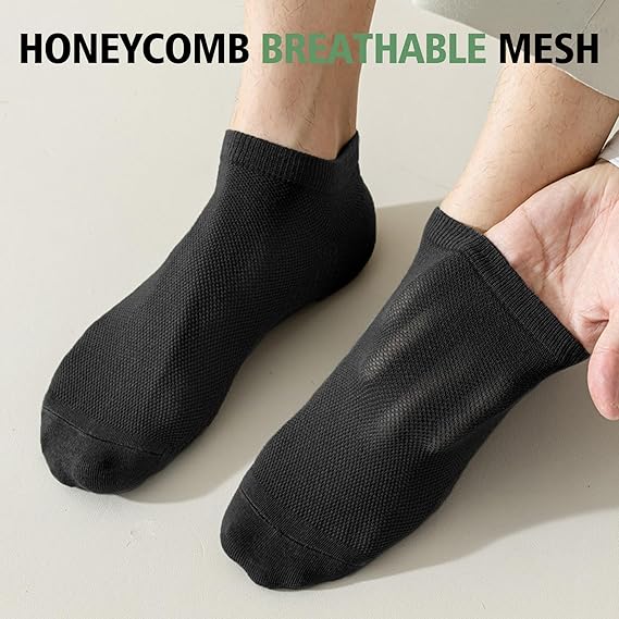 10 Pairs Men’s Breathable Cotton Ankle Socks – Black, Ultra Lightweight, All-Season Comfort, Low-Cut Everyday Socks for Work, Sports, and Casual Wear