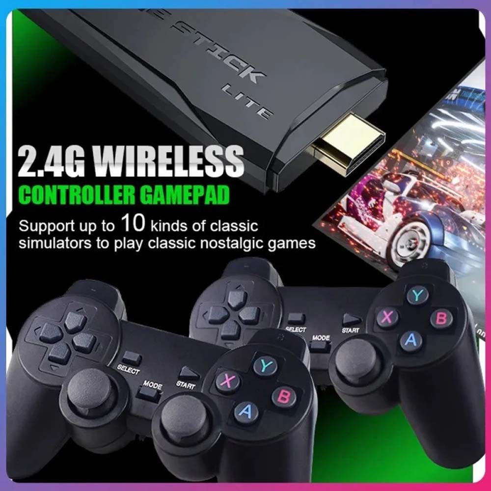 Retro Game Stick Lite | Plug & Play HDMI Console with 20,000+ Classic Games, Dual 2.4G Wireless Controllers, 64GB Storage | Portable Gaming System for TV