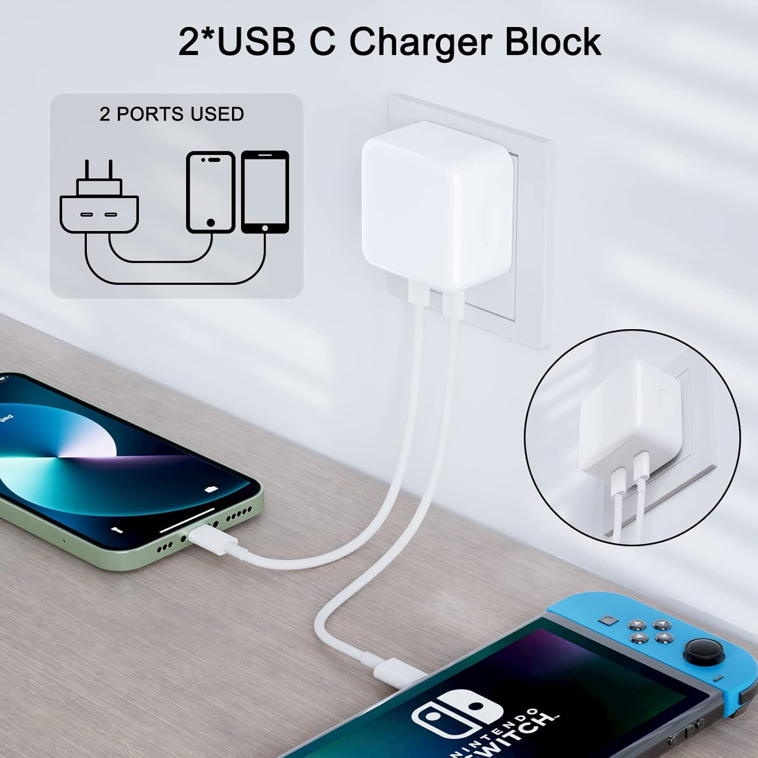 35W Dual USB-C PD Fast Charger | Foldable Compact Wall Adapter for iPhone 12/13/14, iPad, Samsung Galaxy, Huawei, Xiaomi & More – Portable Travel Charger