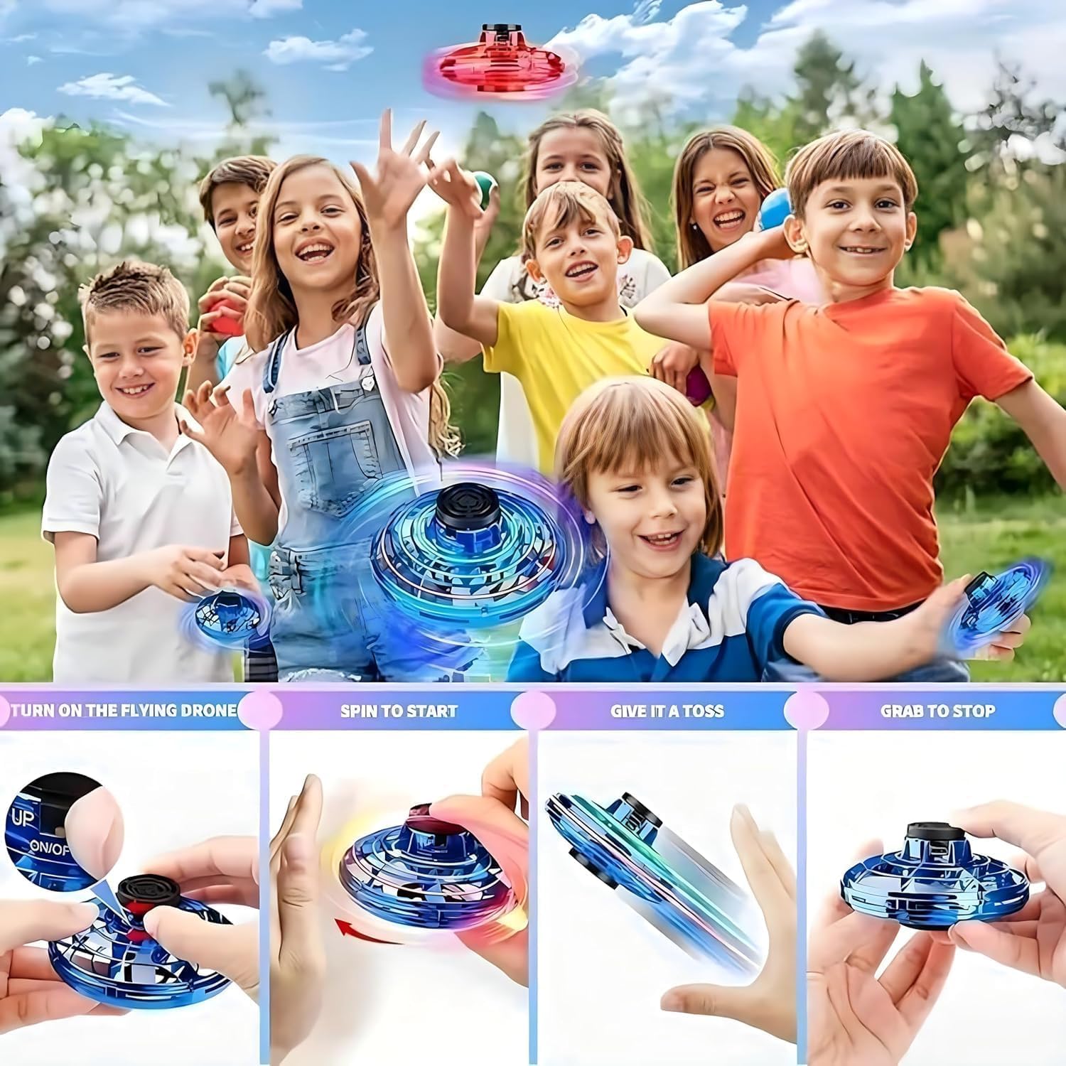 UFO Hand Controlled Mini Drone with LED Lights & 360° Rotation | USB Rechargeable Flying Fidget Spinner Toy for Boys, Girls, Indoor & Outdoor Fun