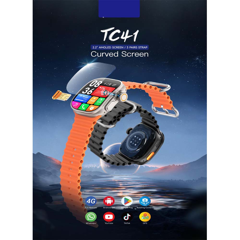 TC41 Curve Smartwatch - 2.01" AMOLED, GPT AI, Bluetooth Calls, Wireless Charging, IP68, Fitness Tracker (Orange)
