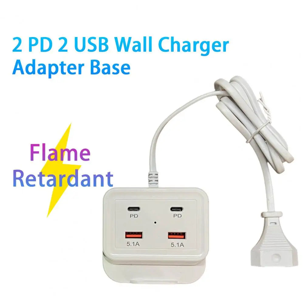 Intelligent USB Power Strip Plug with Dual PD & USB Ports | 5.1A Multi-Port Fast Charging Power Supply | US/EU Plug, 4 USB Output Ports for Safe Charging