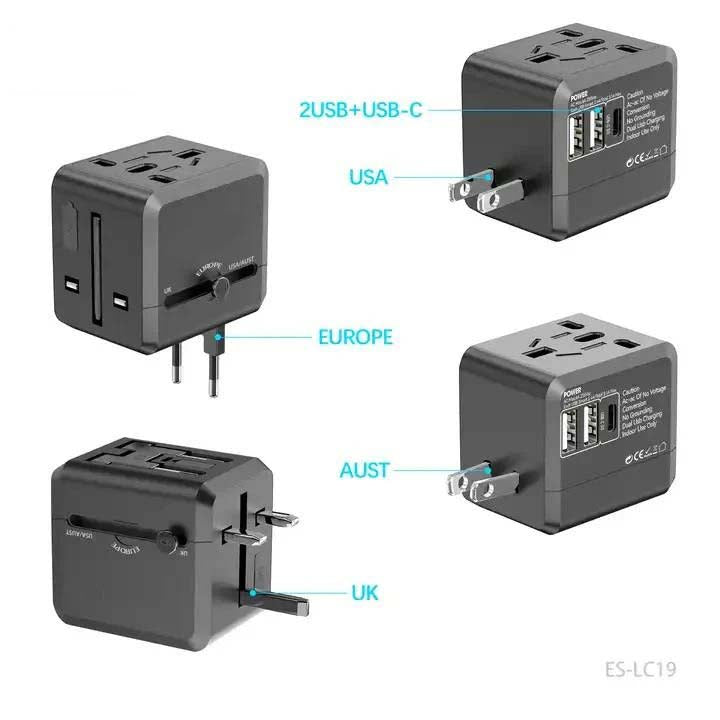 USB International Travel Adapter with Type-C to USB 3.1 Adapter | Universal Adapter with Dual USB Ports | Built-in Safety Features | Durable Travel Accessory for All Devices