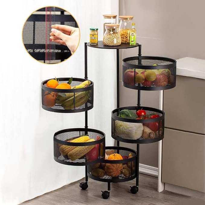 5-Tier Rotatable Storage Rack | Kitchen Fruit & Vegetable Basket with 360° Wheels