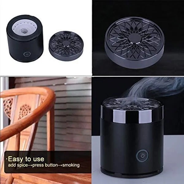 Electric Mini Bakhoor Burner | Portable USB Rechargeable Aroma Diffuser for Car | Compact Incense Burner for On-the-Go Scent | Easy-Maintain Traditional Luxury Aroma