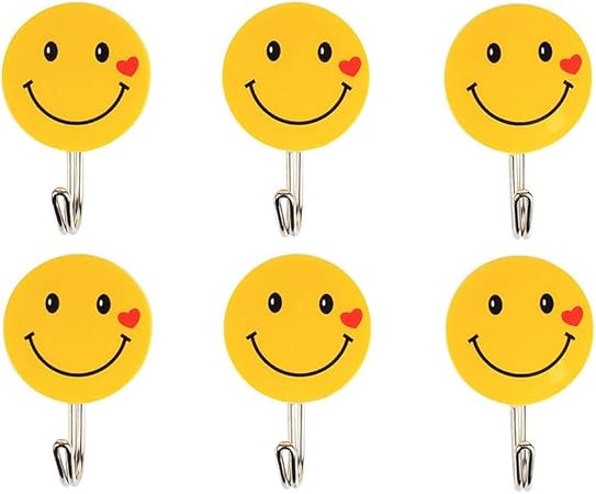 Wall Hanging Hook Set | 9-Piece Emoji Face Adhesive Hooks with Strong Poster Adhesive