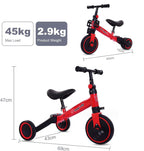 3-in-1 Kids Tricycle Toddler Bike | Adjustable Seat, Handlebar, & Removable Pedals | Red