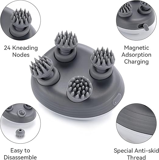 Electric Scalp Massager – 3 Adjustable Kneading Modes, Portable Waterproof & Rechargeable Head Massager for Deep Hair Cleaning & Improved Blood Circulation