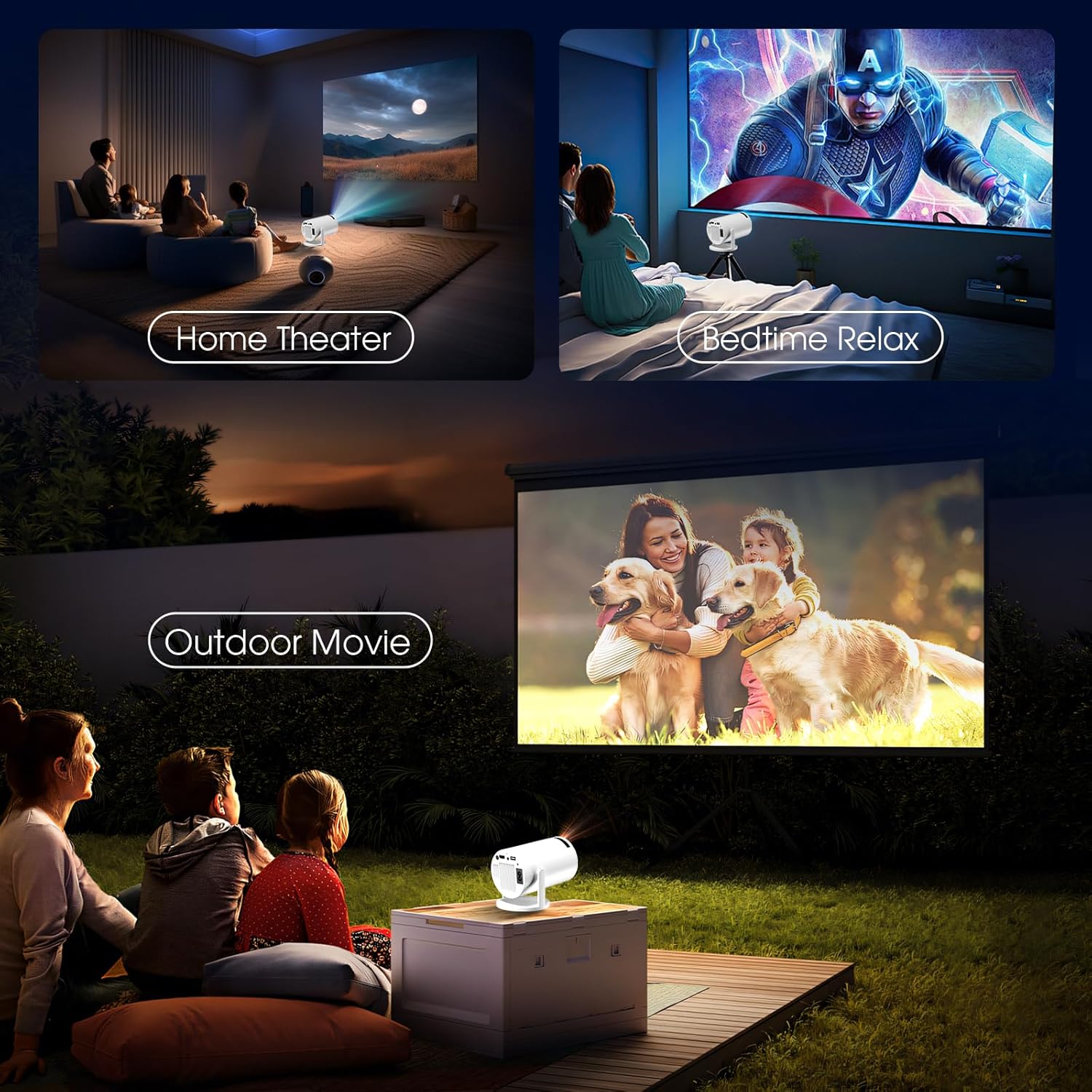 Mini Projector 2024 | Upgraded 1080P Native 4K Support | Portable Smart Projector with WiFi 6, BT5.2, Dual Control & 180° Keystone Correction