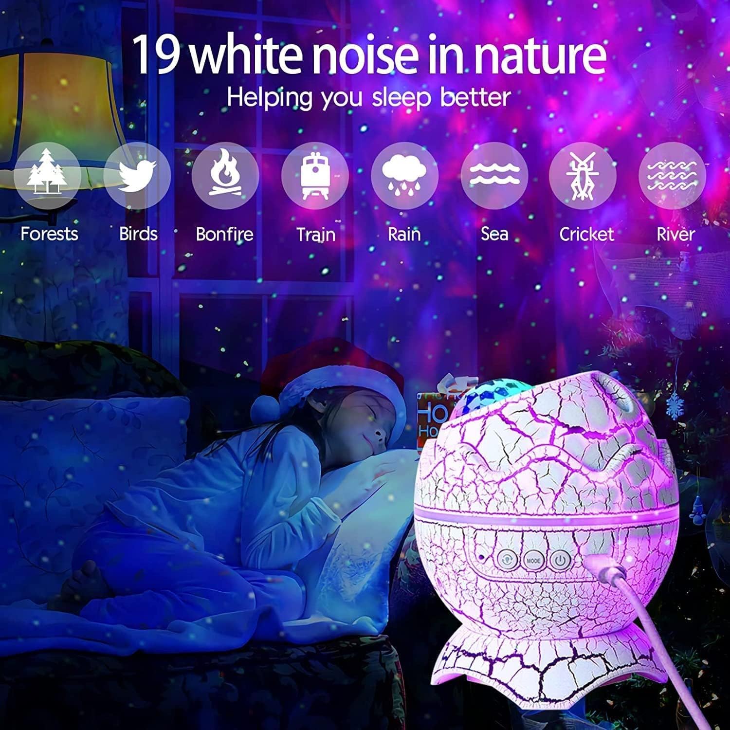 Galaxy Projector Dinosaur Egg – Sky Night Light with Bluetooth Music and Laser Starry Lamp for Room and Party Decor