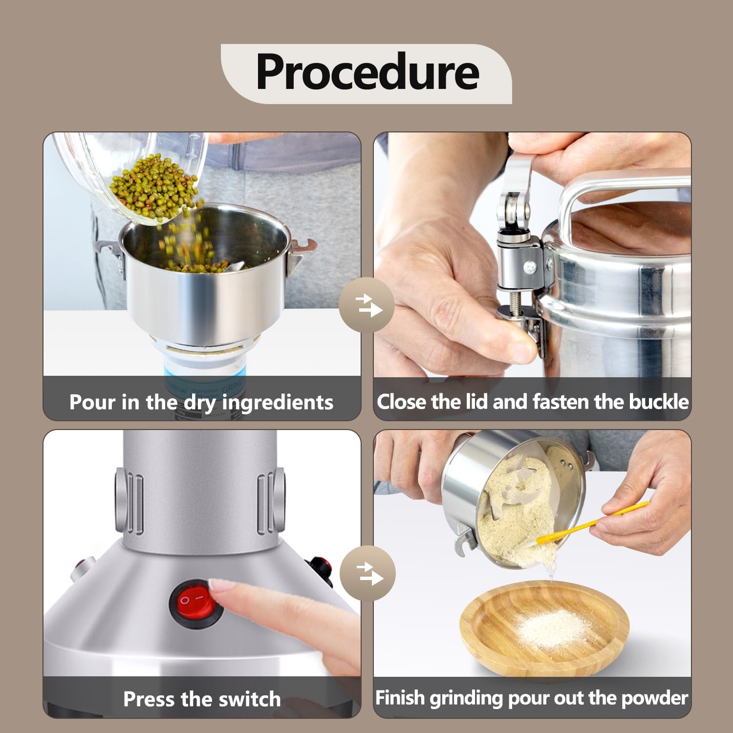 1000W Commercial Grain Mill Grinder – 200g Capacity, Superfine Flour & Spice Grinder, High-Speed Electric Mill for Efficient Home and Small Business Use