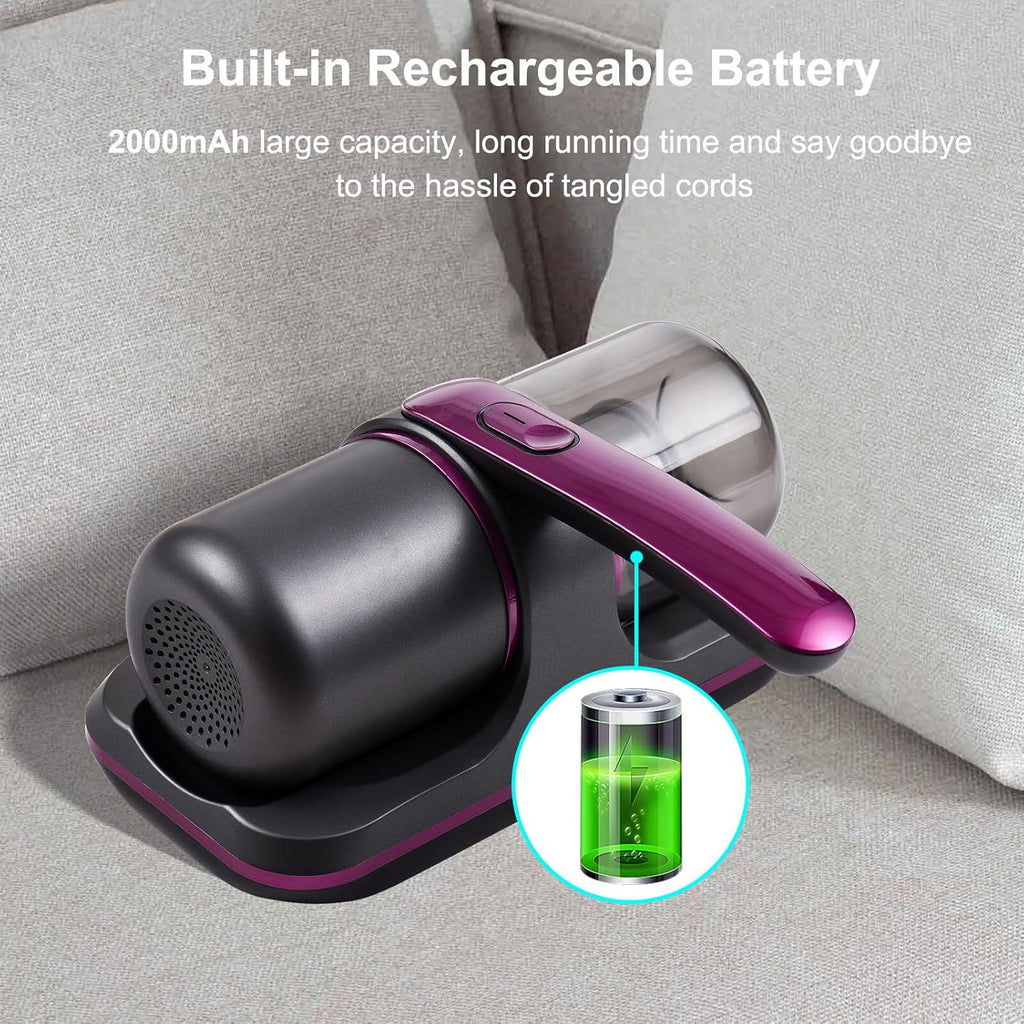 100W Cordless Mattress Vacuum with UV Light, 8000Pa Suction Power, 2-Speed Modes & 250ml Dust Cup – Deep Cleaner for Bedding, Sofa & Clothes