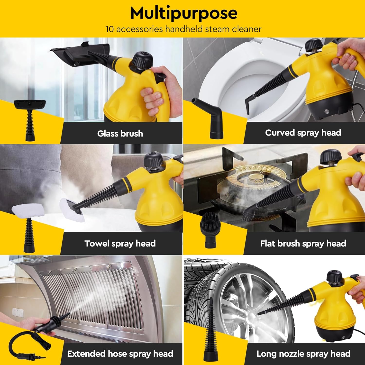 Powerful Pressurized Handheld Steam Cleaner – 9pc Multi-Surface Kit for Kitchen, Bathroom, Car, Windows, Grime Removal, Portable, Easy to Use, Eco-Friendly Cleaning
