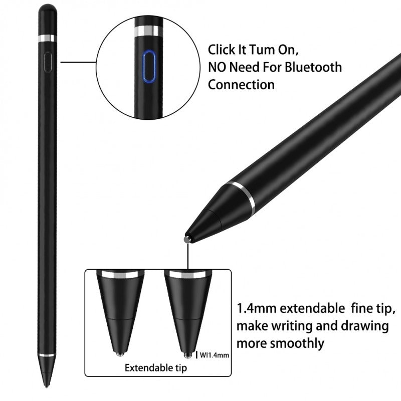 Digital Active Stylus Pen – Precision Drawing & Writing Pen with Palm Rejection | Compatible with iPad, iPhone & Android Tablets, Rechargeable Fine-Tip Pen (Black)